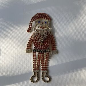 Vintage Christmas Santa Claus Rhinestone Brooch Prong Set Articulated Large 5in